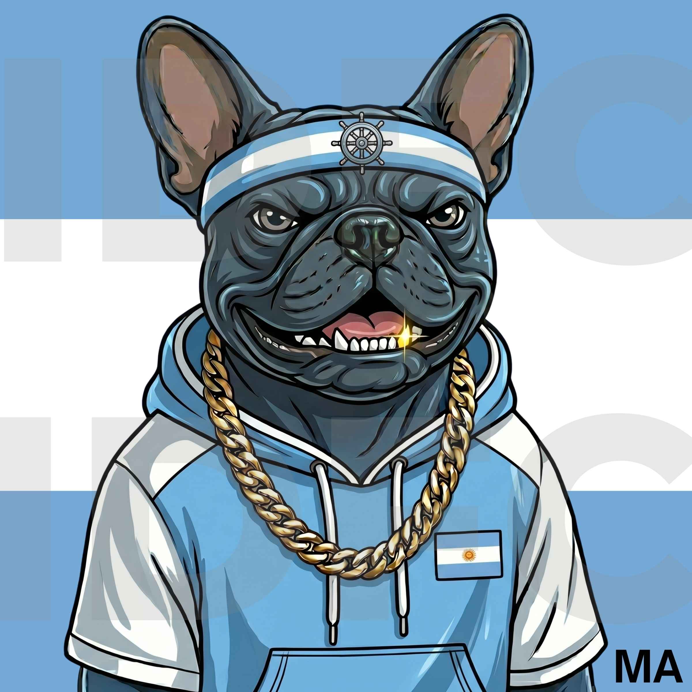 La Bestia, a French bulldog in Argentina-inspired clothing