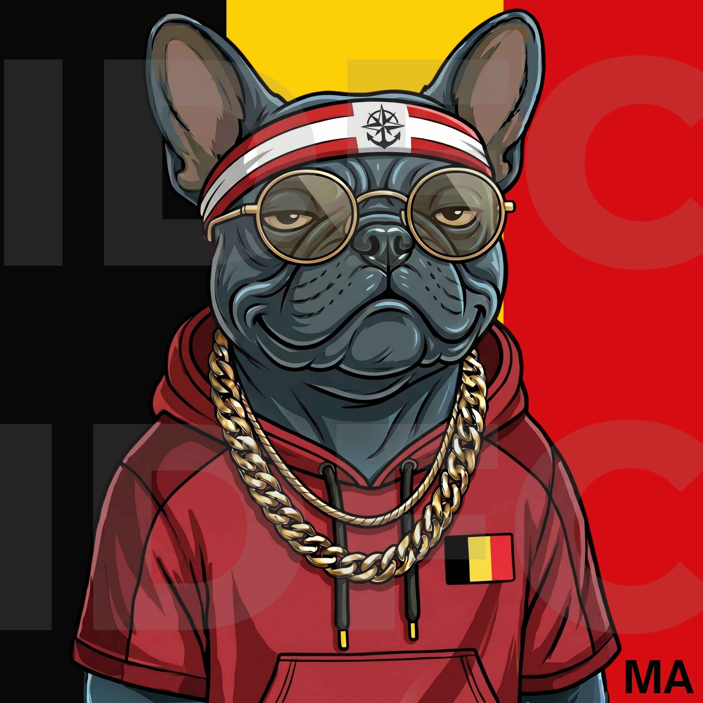 Le Diable, a French bulldog in Belgium-inspired clothing