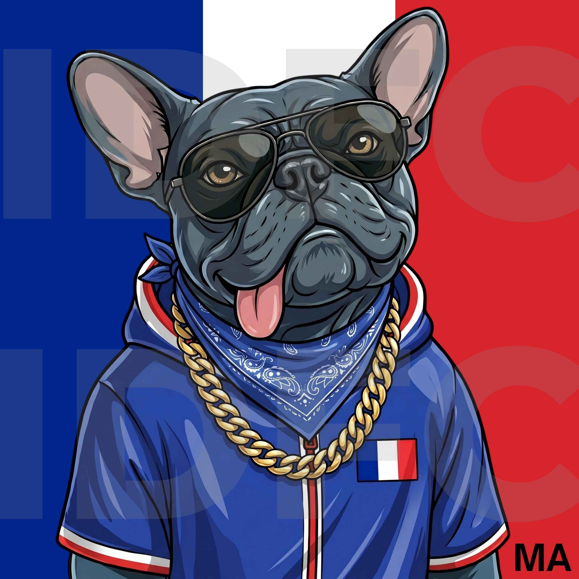 Le Monstre, a French bulldog in France-inspired clothing