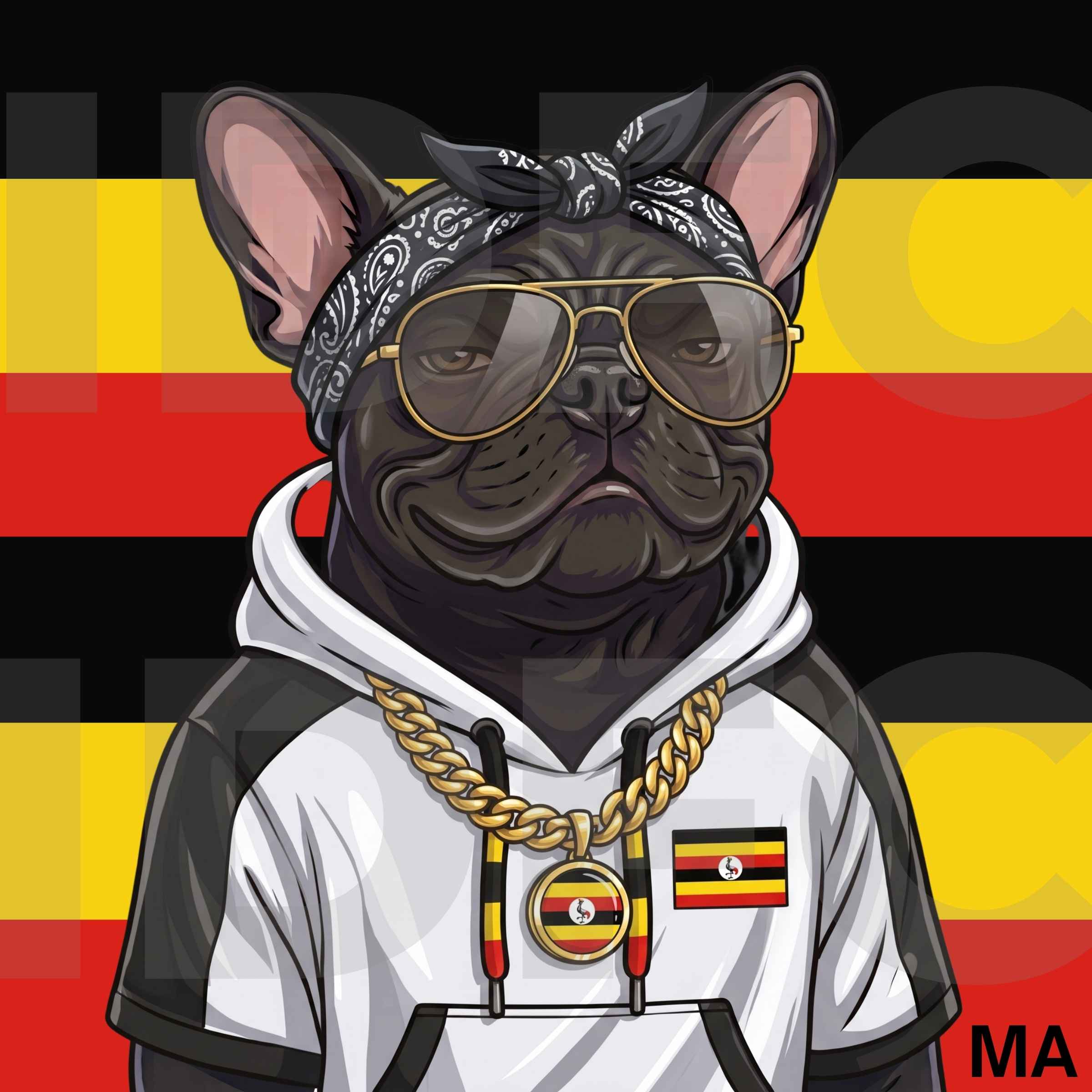 The Pearl, a French bulldog in Uganda-inspired clothing